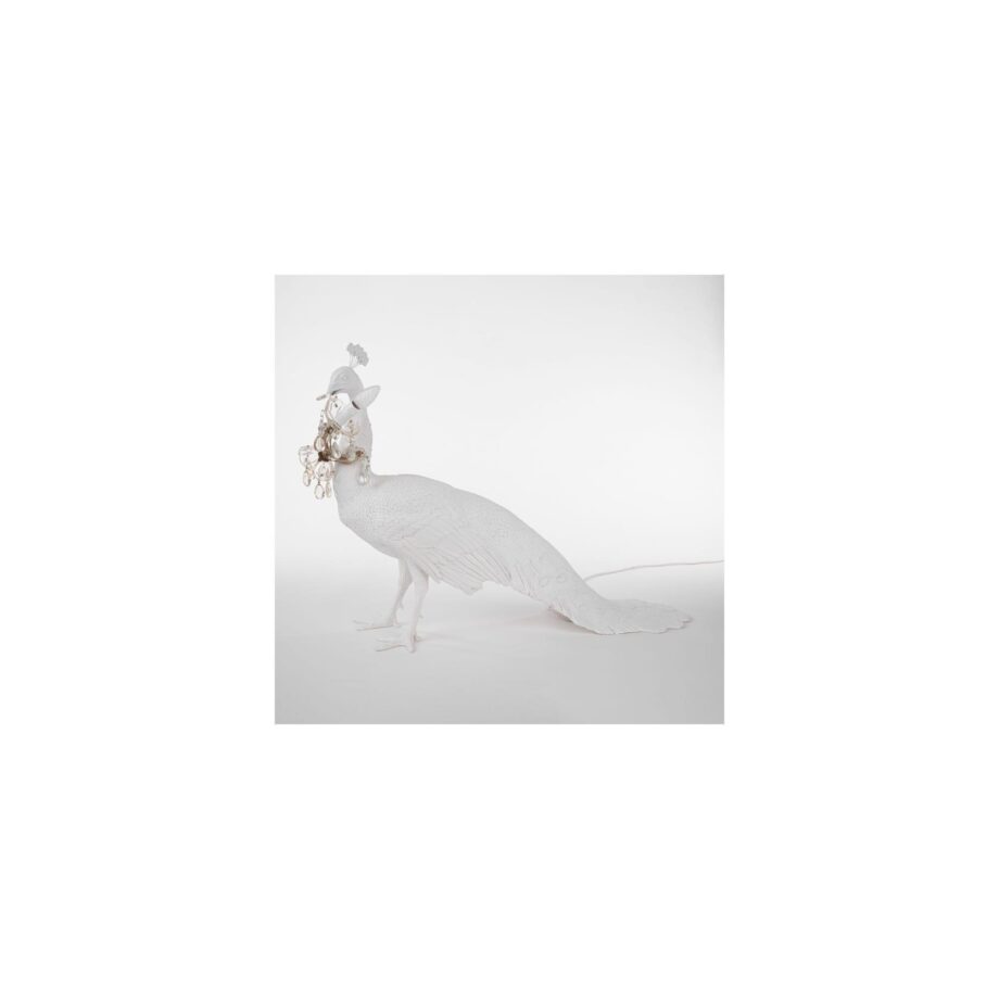 Hvid Seletti Peacock Bordlampe - Eksotisk Elegance Tilbud